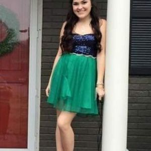 Strapless navy and green mermaid mini dress